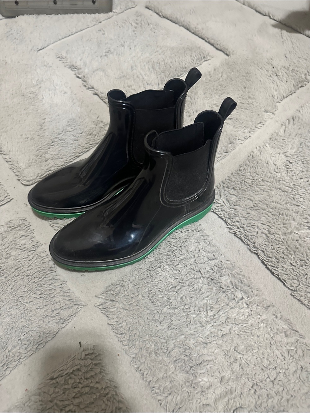 Black Rain boots with Green Soles